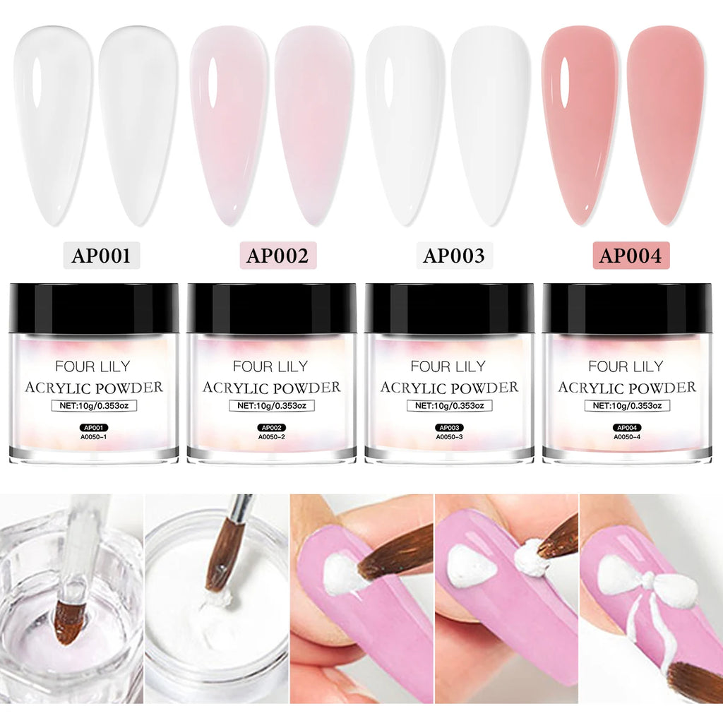 FOUR LILY Acrylic Nail Kit Nail Acrylic Powder Crystal Liquid Set With Nail Brush For Acrylic Nails Extension Carving Manicure