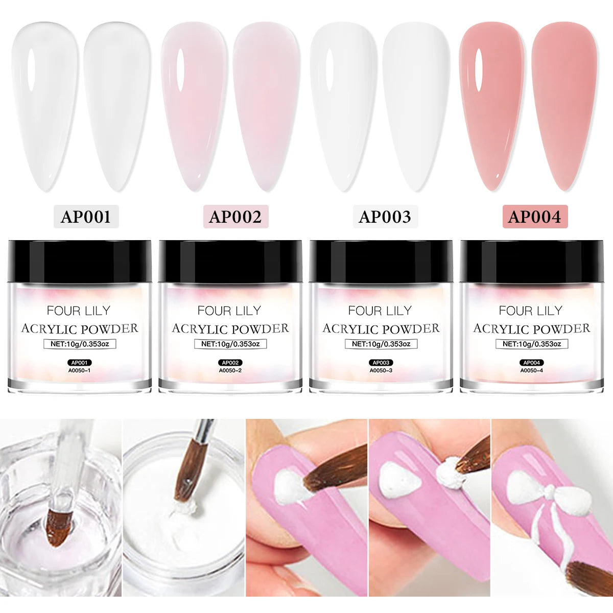 FOUR LILY Acrylic Nail Kit Nail Acrylic Powder Crystal Liquid Set With Nail Brush For Acrylic Nails Extension Carving Manicure