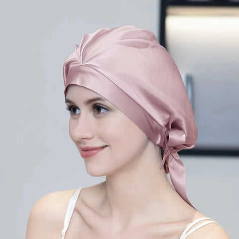 100% Mulberry Silk Bonnet Sleep Hair Cap Care Bonnets With Elastic Tie Bands Silk Cap Adjustable Cap For Curly Hair Bonnets