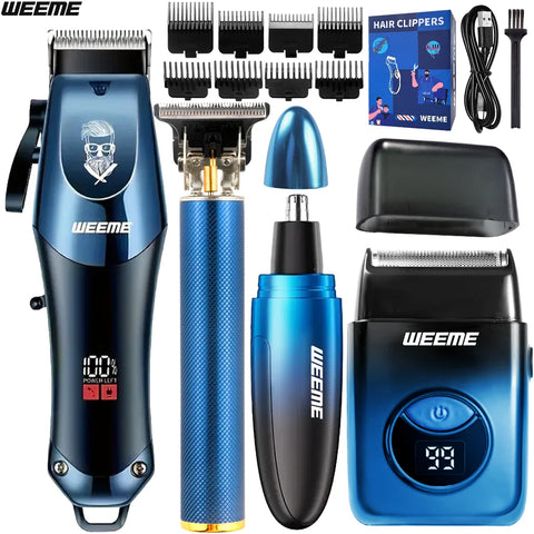 Wireless USB 4PCS Men's Hair Clipper Set & Nose Trimmer Rechargeable Lithium Battery Haircut Kit Ideal Gift for Him Golden Gradi