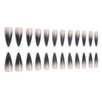 24pcs Black Gradients Long Paragraph Fashion Manicure Patch Reusable Adhesive False Nails Almond Fake Nails Press On Stiletto