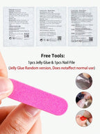 24Pcs 3D Floral French Gel Nail Stickers with Pearls, Press On Nails Set Includes Jelly Gel & Nail File