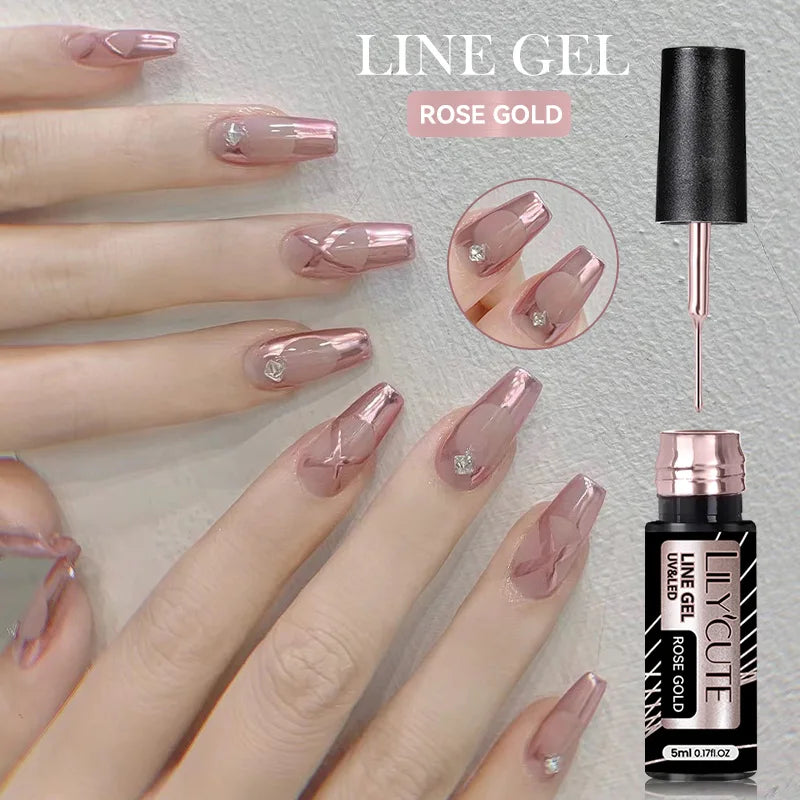LILYCUTE 3PCS Gold Sliver Metallic Liner Gel Nail Polish French Style Super Bright Mirror Pull Line Graffiti Painting Stripe Gel