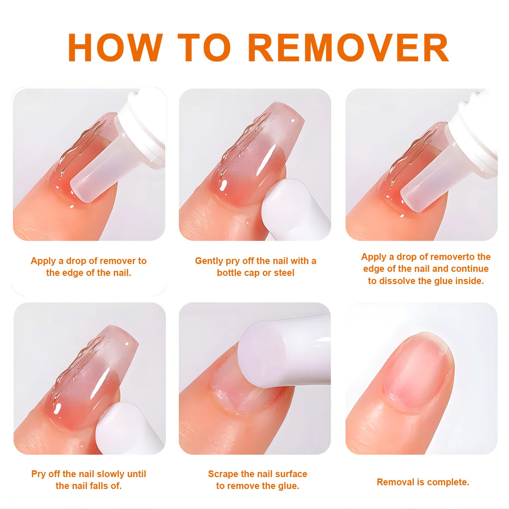 3 bottles Nail Glue Remover for Fake Nails Easily Removes Acrylic Nails, Press-On Nails & Rhinestones - Convenient Prying Cap