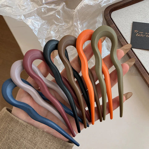 7Pcs/Set Matte U-Shaped Hair Sticks Fork Fashion Acetate Acrylic Hairpin Geometric Design Headwear Women Girls Hair Accessories
