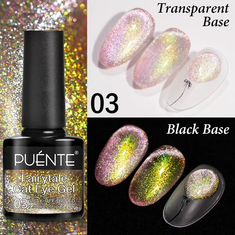 PUETNE 7.5ML Amber Moonlight Cat Magnetic Gel Nail Polish Winter Nails Jelly Glass Cat Eye Soak Off UV Semi-Permanent Varnish