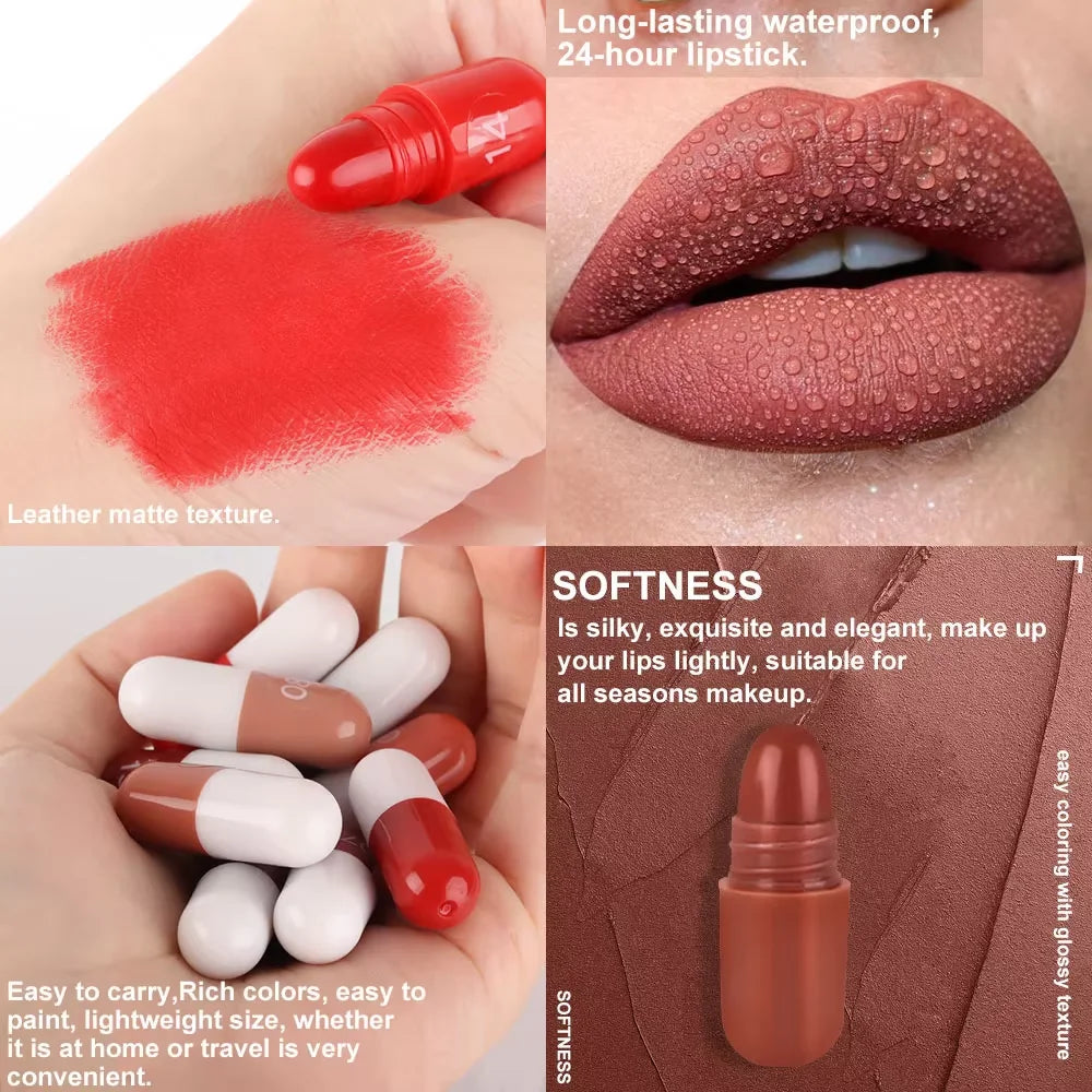 18 pcs/set Long-Lasting Velvet Matte Lipstick Set - Waterproof Portable Mini Capsule Lipsticks for Valentine's Day Gifts