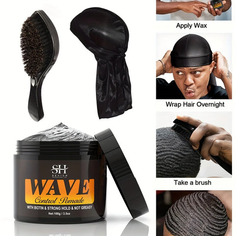 100g Waves Control Pomade Set 360 Wavy Hair Oil With Brush Natural Silky Shine Style Sport Waves Cream For African Black Men