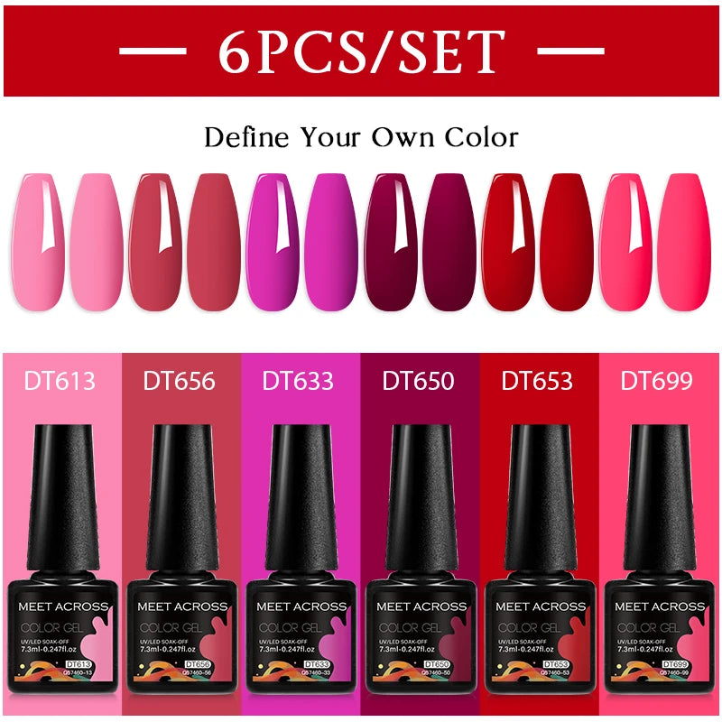 6pcs Nail Gel Polish Set Nude Pink Red UV/LED Nail Art Vernis Gel for Manicure Design All-Season Semi Permanent Quick Dry