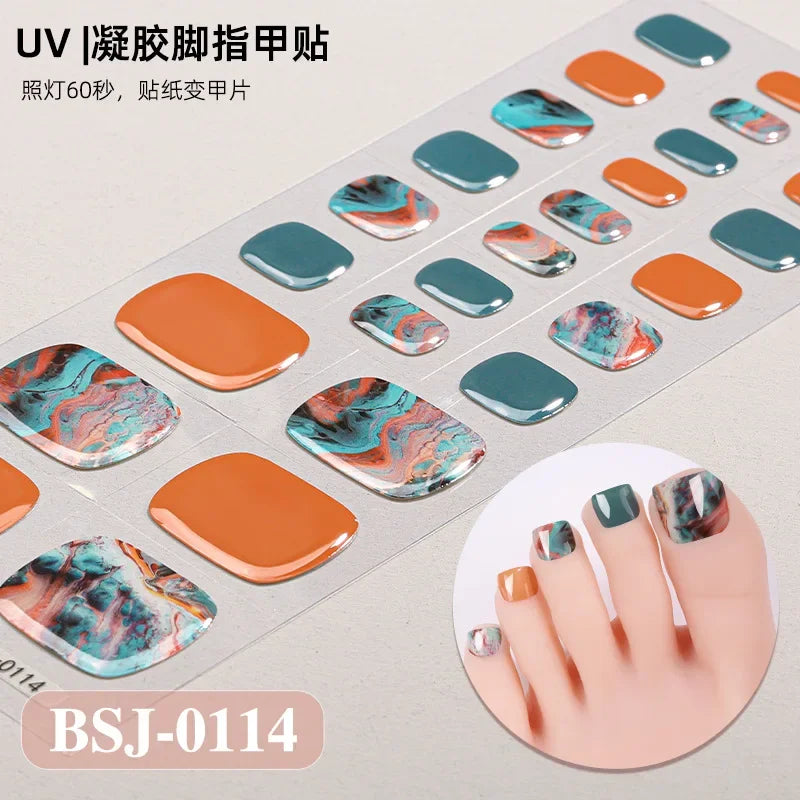 26Tips French Leopard Print UV Gel Toenail Sticker Bronzing Dye Gradient Cross-border Semi Baked Gel Nail Sticker UV Lamp Needed