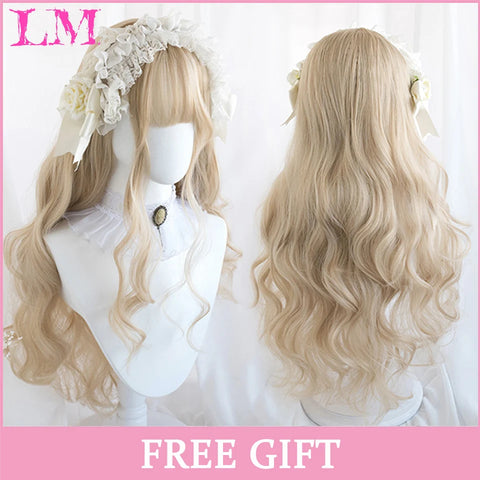 LM Synthetic Hair Long Wave Black And Pink Lolita Wigs For Women Cosplay Wig With Bangs Halloween Christmas Heat Resistant