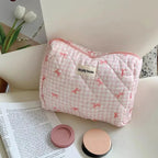 3 Type Quilting Cosmetic Bag Ladies Large Capacity Travel Organizer Washbag Cute Bow Knot Pattern Make Up Zipper Storage Bag