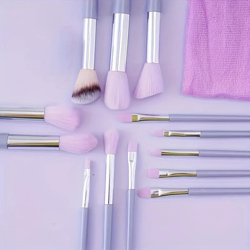 13-Piece Professional Makeup Brush Kit in Velvet Storage Bag | with 3 Velvet Makeup Puffs & Blending Sponge | Vegan Cruelty-Free