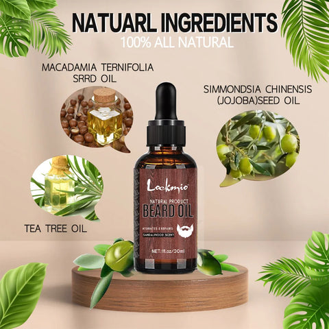 Natural Beard Growth Oil Sandalwood Scent Hydrates Repairs Skin Roots Fuller Thicker Styling Beard Care for Men