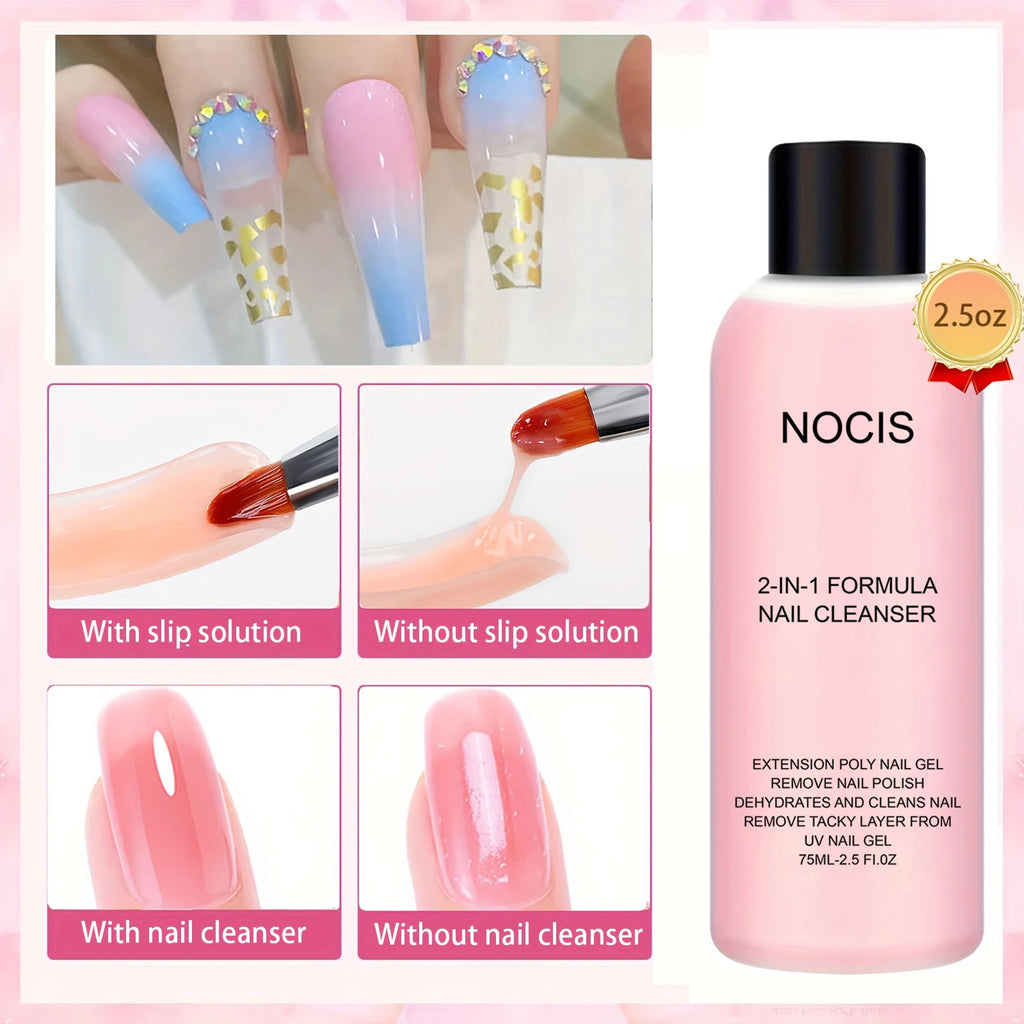2in 1 Gel Cleanser for Nails & Polish Remover, Professional Slip Solution for Poly Gel Nails for & LED Gel, Anti-Stick Formula,