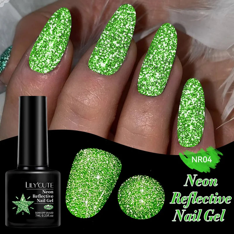 LILYCUTE 7ML Reflective Glitter Gel Nail Polish Bright Sparkling Silver Color Semi-permanent Soak Off Nail Art UV Gel Varnishes