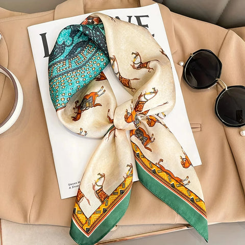 Luxury Silk Shawl Square Scarf for Women Satin Fashion Wraps Neckerchief Female Hair Bands Ribbon Headband Bandana 70X70CM