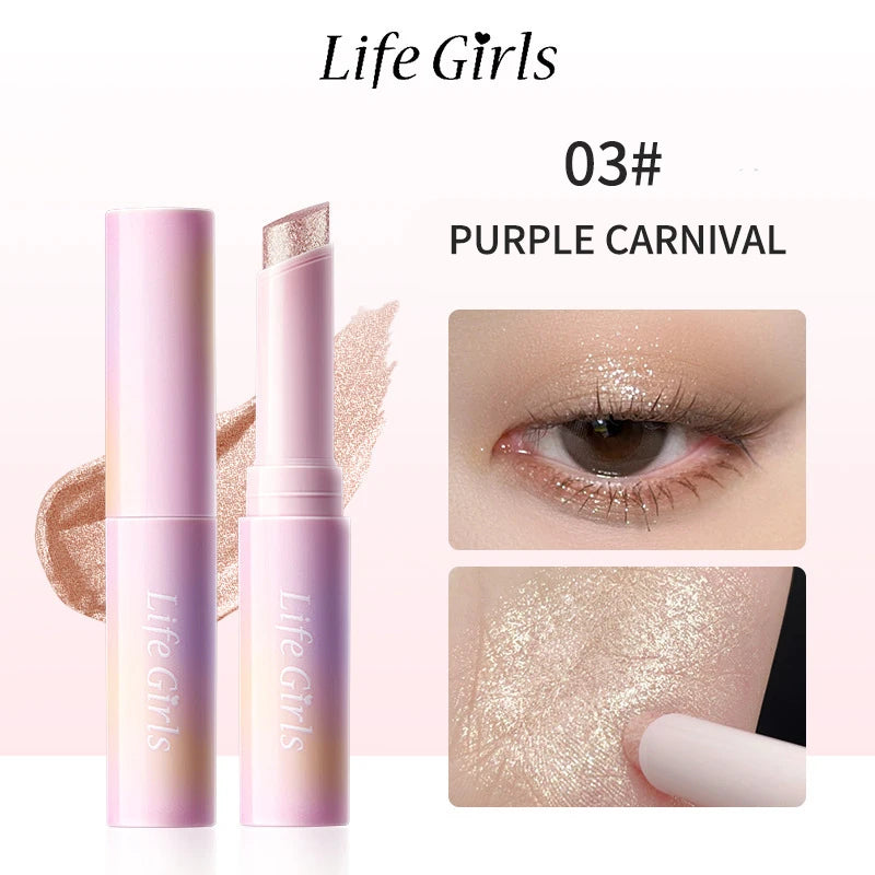 Water-Gel Eyeshadow Stick Is a Single-Swipe Makeup Highlighter Eyeshadow Stick with a Pearlescent Shimmer in Various Colors. Glowing Highlighter Eyeshadow Stick Is a Stick That Can Be Used on Both Eyebrows. The Waterproof Eff