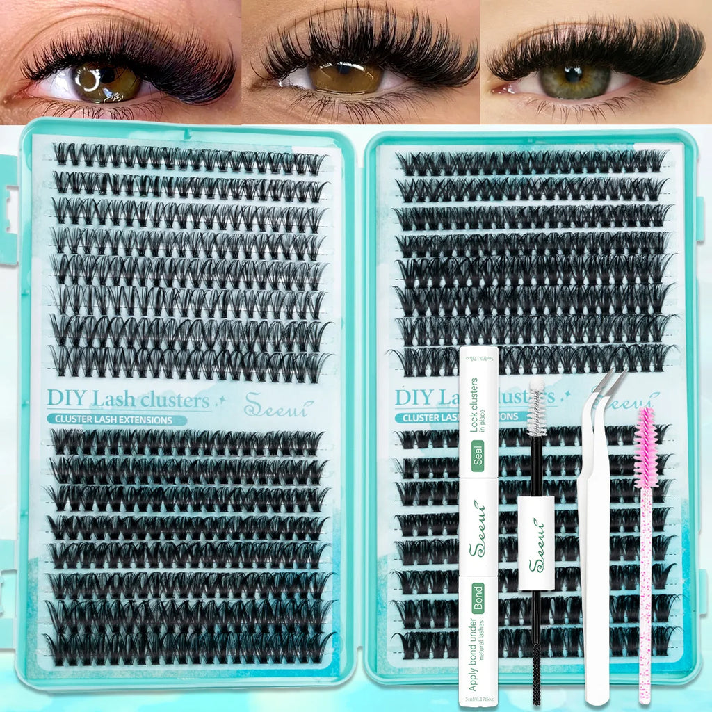 SEEUI DIY Cluster Lashes Kit Individual Lashes 3D Faux Mink Lashes Wispy Eyelash Extension Kit with Bond&Seal Lash Tweezer