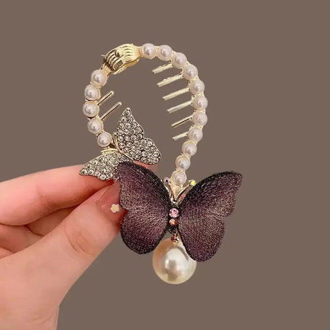 Flower Tassel Hair Clip Women Ladies Butterfly Rhinestone Pearl Metal Hair Claw Round Bun Ponytail Holder Hair Accessories
