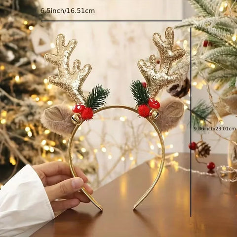 1 /2 pieces of Christmas antlers with cute deer ears hairband party holiday hair accessories Christmas gifts.