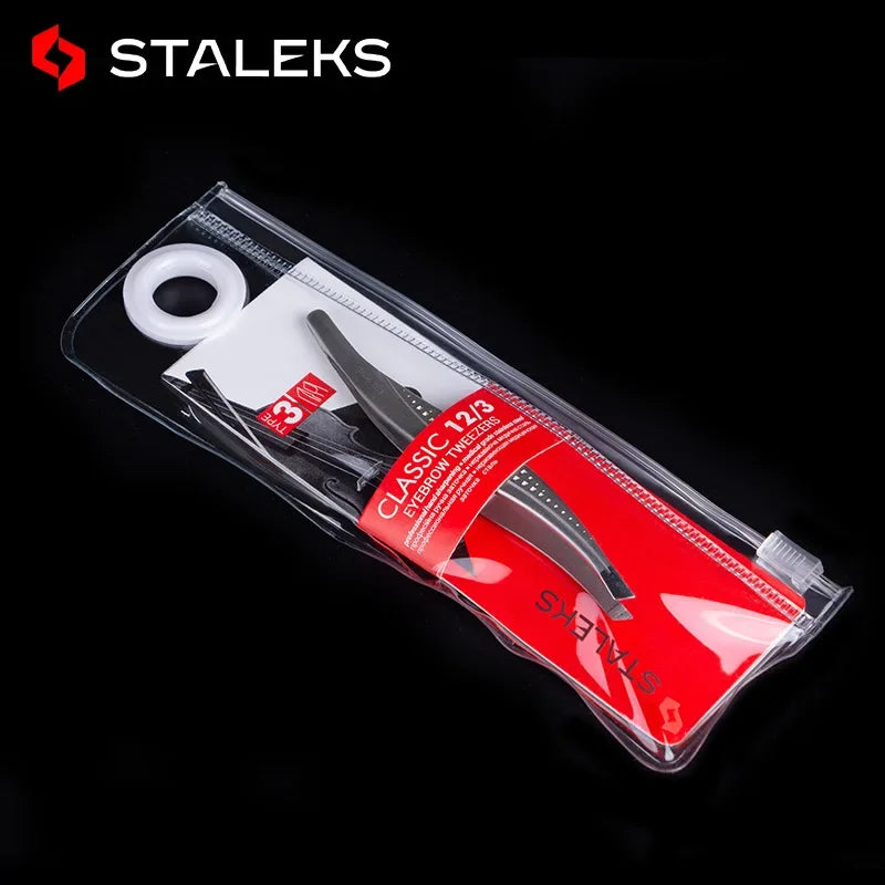 STALEKS TC-12/3 High Precision Eyebrow Tweezers Stainless Steel Slant Tip Tweezers Makeup Tool Hair Removal Tweezer with Storage
