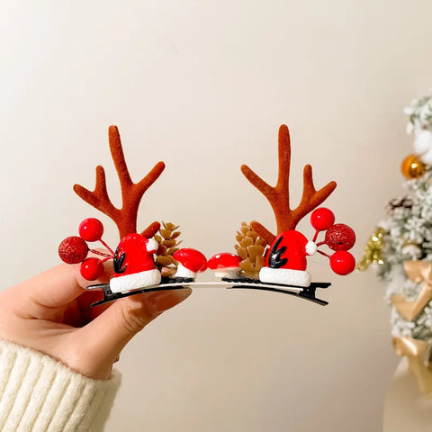 Cute Antlers Hair Clips Christmas Hairpin Girl Heart Elk Clips Xmas Winter Hairpin Children Headdress Antler Hair Accessories