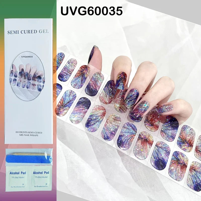 Leopard Semi-Cured Gel Nail Strips Simple Transparent Color Adhesive Long Lasting Gel Nail Stickers Harden In UV Lamp Need