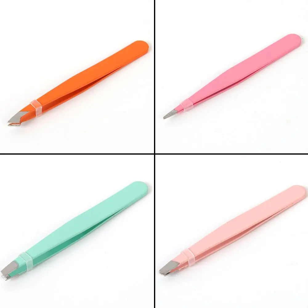 Eyebrow Tweezers Set 4Pcs Colorful Stainless Steel Slant Tip Precision Hair Removal Professional Beauty Tool