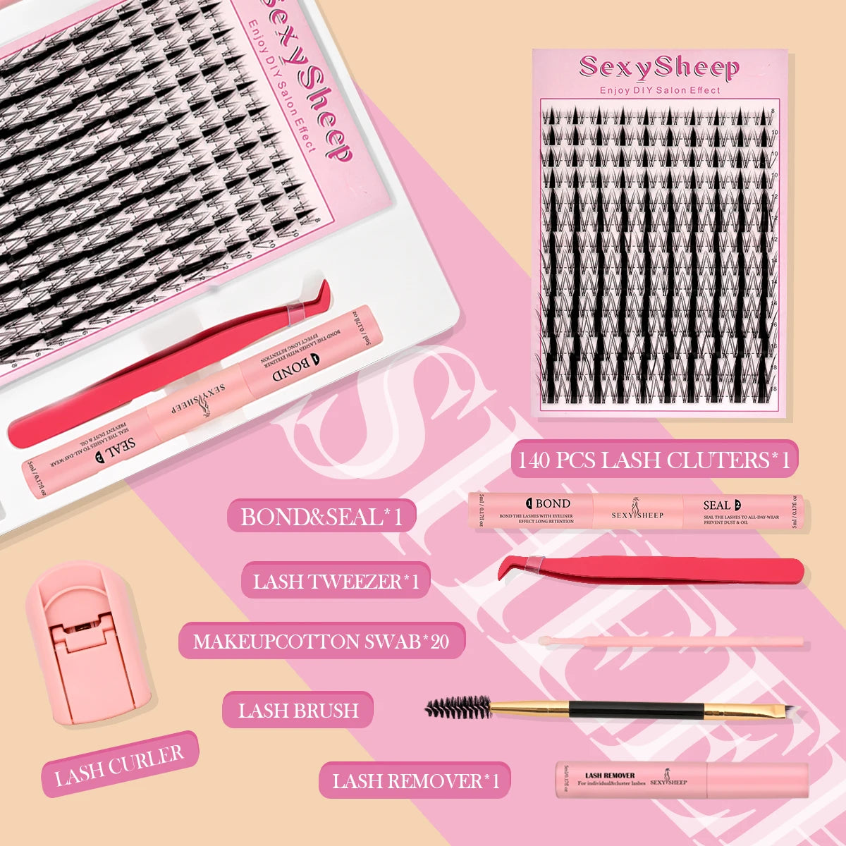 Eyelash Clusters Kit Reusable Soft Eyelash Extension With Bond&Seal Lash Tweezers Glue Remover Full Makeup Tool
