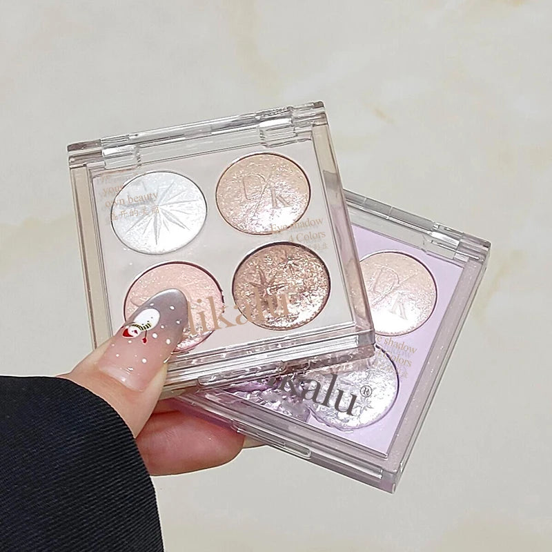 Planet Four-color Diamond Glitter Eyeshadow Palette Aurora Purple Metallic Shimmering Baked Powder Highlighter Eye Shadow Makeup