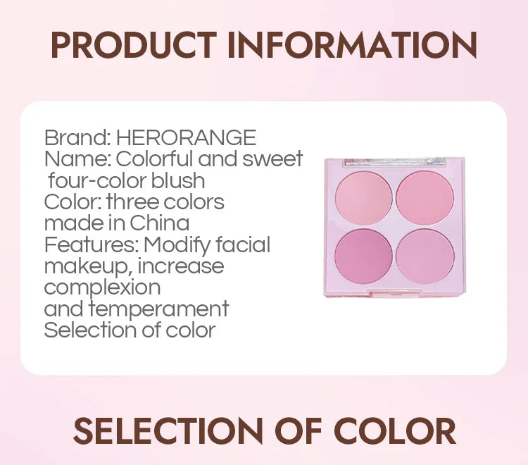4 Colors Blush Powder Face Makeup Set Mixed Sweet Warm Colors Matte Cheek Powder Facial Beauty Cosmetic Makeup Blush