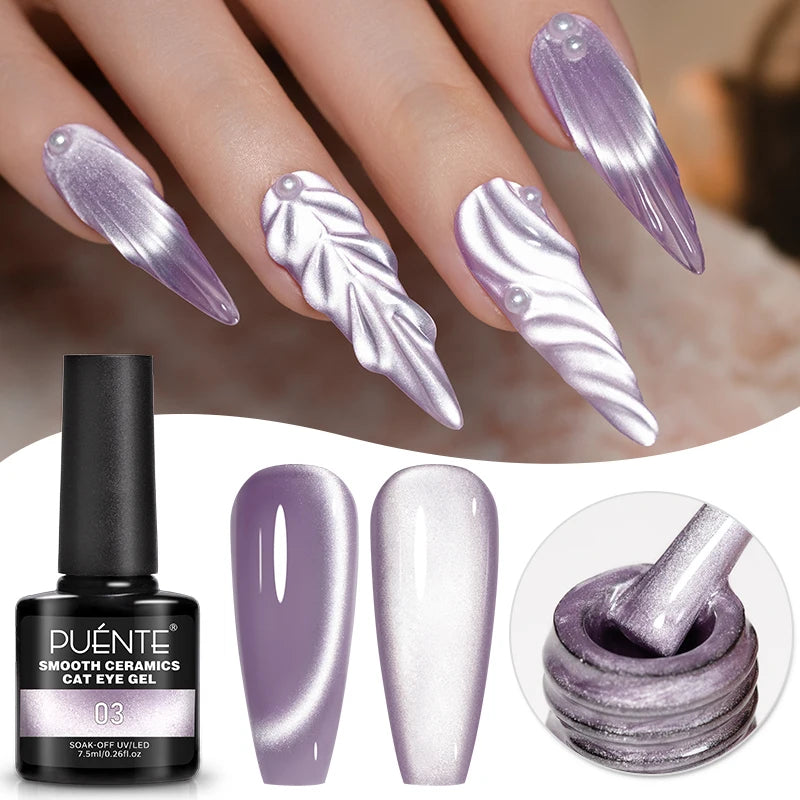 PUETNE 7.5ML Amber Moonlight Cat Magnetic Gel Nail Polish Winter Nails Jelly Glass Cat Eye Soak Off UV Semi-Permanent Varnish