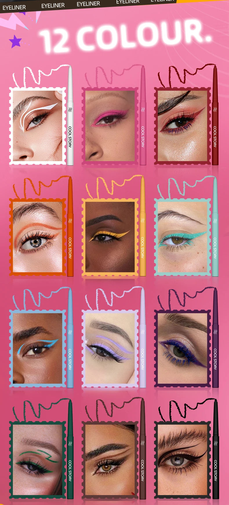 COOL STORY 12 Colors Matte Eyeliner Gel Pencil Set Creamy Eyeshadow Stick Silky Smooth Waterproof Sweat Body Paint Pencil
