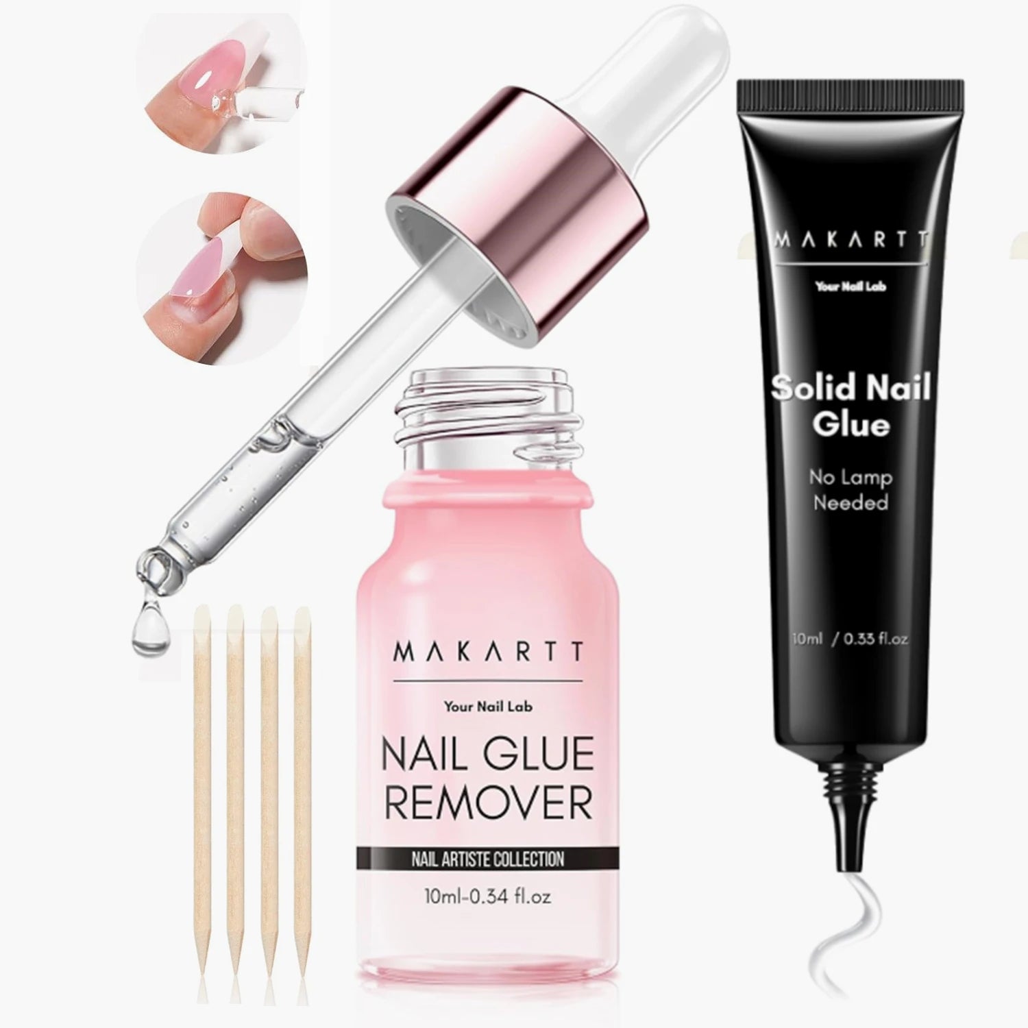 Makartt Solid Nail Glue for Press on Nails, Nail Glue Remover for UV Nail Glue, Non acetone Gentle Glue Off for False Nails Glue