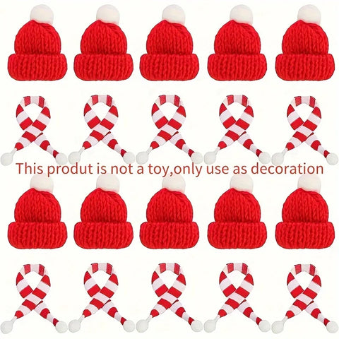 20pcs, Mini Christmas Hat And Scarf Set, Mini Christmas Knit Hat, Santa Hat Small For Christmas Wine Bottle Cover