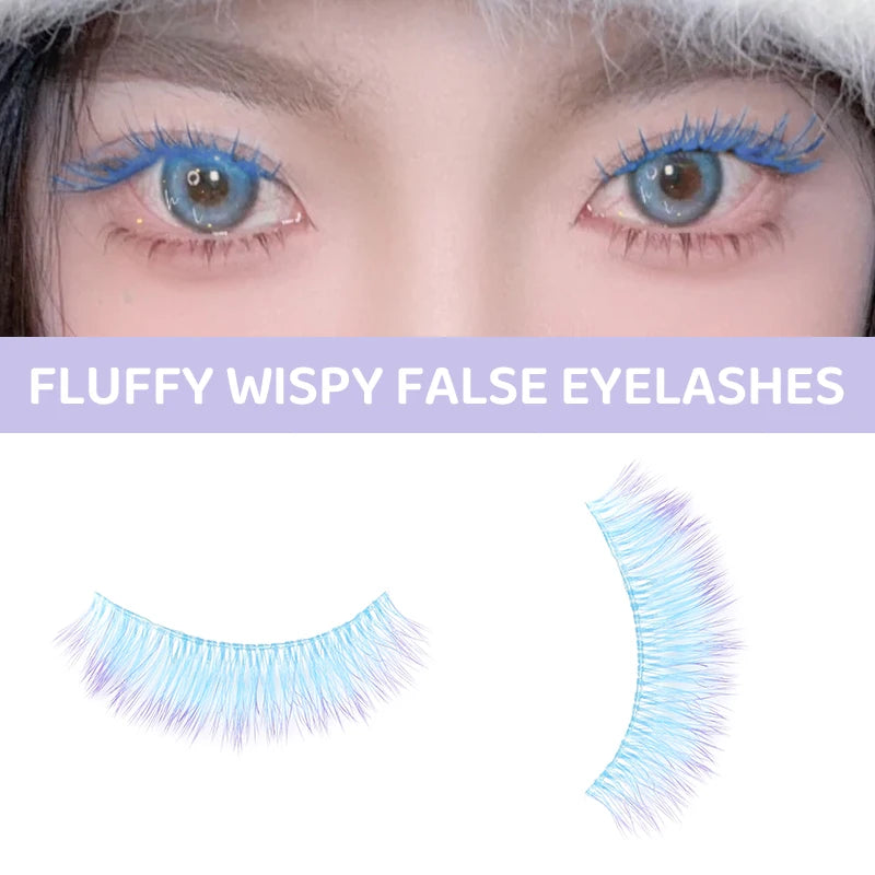 1 Pair Colored Lash Blue Fluffy Strip Lashes Natural Fake Lash Cosplay Makeup Wholesale Color Extension Eyelashes Colorful