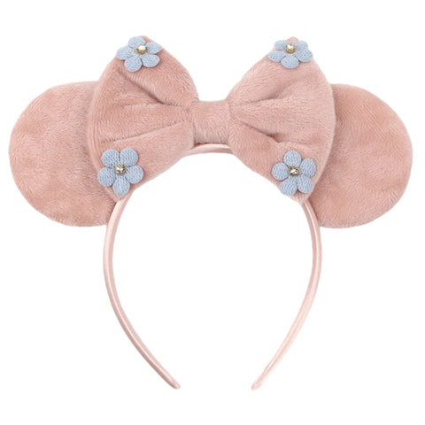 Disney Mickey 3.3"Velvet Ears Headband For Girls Soft Bow Hairband Halloween Festival Party Christmas DIY Hair Accessories