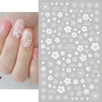 1pcs Sakura Flower 3D Nail Stickers White Cherry Blossom Nail Art Decals Spring Summer Adhesive Slider Decor Wedding Manicure