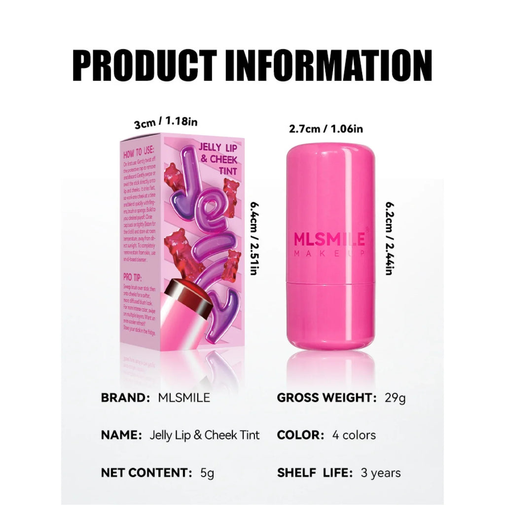 MLSMILE Jelly Blush 2-In-1 Jelly Lip Cheek Brighten Blush Stick Lip Gloss Blush Cream Makeup