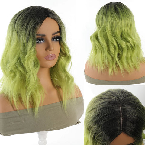 Spooky Chic Green Wig with Bangs Heat Resistant Synthetic Hair for Halloween Christmas Cosplay Rose Net Cap