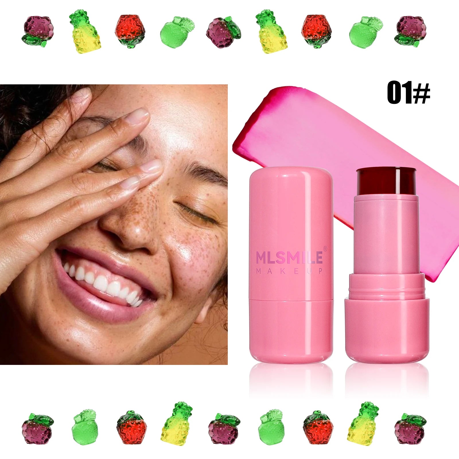 MLSMILE Jelly Blush 2-In-1 Jelly Lip Cheek Brighten Blush Stick Lip Gloss Blush Cream Makeup