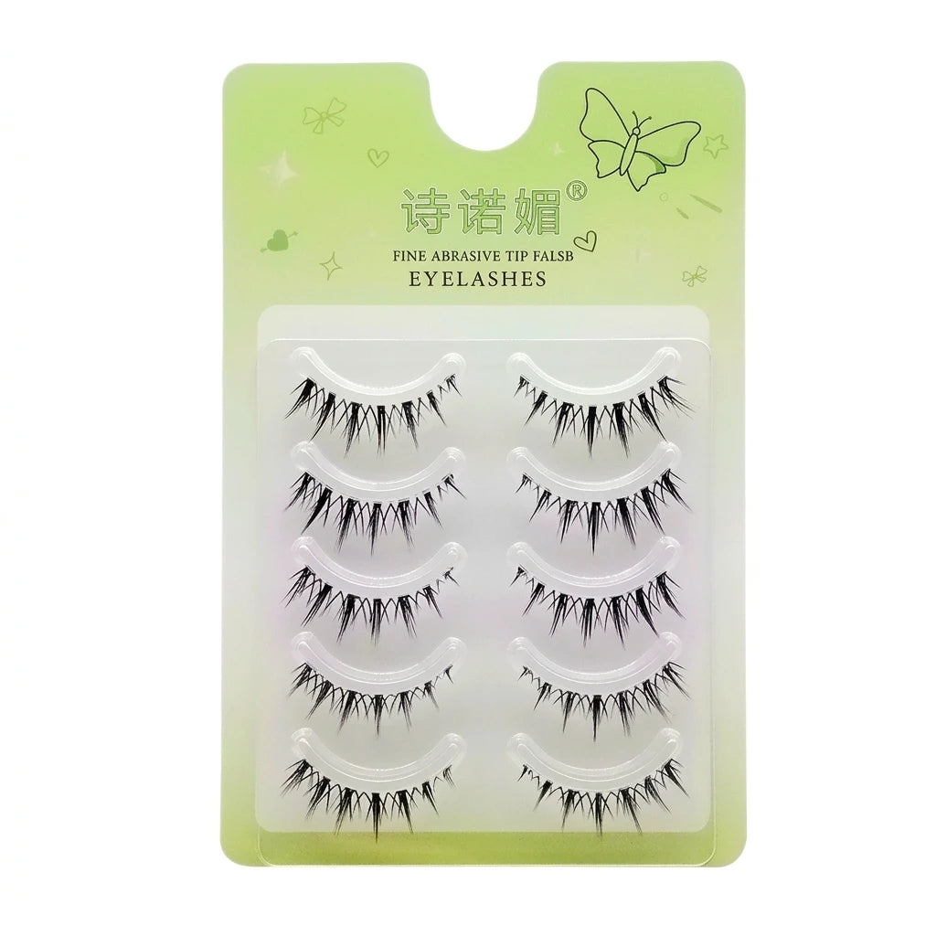 Cosplay Makeup False Eyelashes One Piece Hard Stem Baby Straight Natural Look Synthetic Fiber Strip Lashes 7-13mm C Curl Lash
