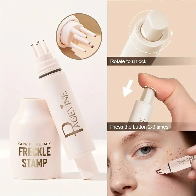 Fake Freckle Pen, Natural and Realistic Freckle Makeup for Sun-Kissed Face, Waterproof,Long-Lasting, Quick-Drying, 5-Point Stamp