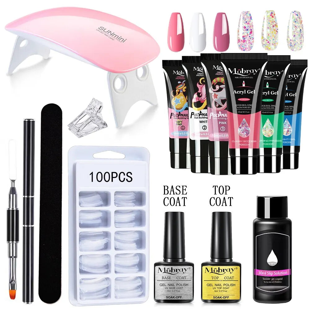Poly Nail Gel Set 6W LED Lamp Full Manicure Set Vernis Semi Permanent Quick Extension Nail Kit Gel Set For Nails Tool Kit