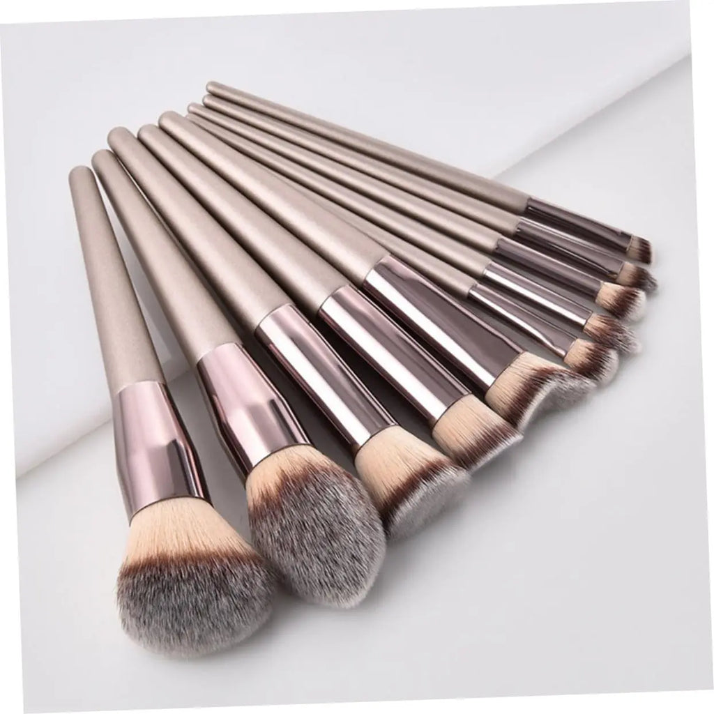 10PCS Vegan Brush Set - Air Cushion Nylon Bristles for Foundation/Contour/Eyeshadow (Beginners/Pros)
