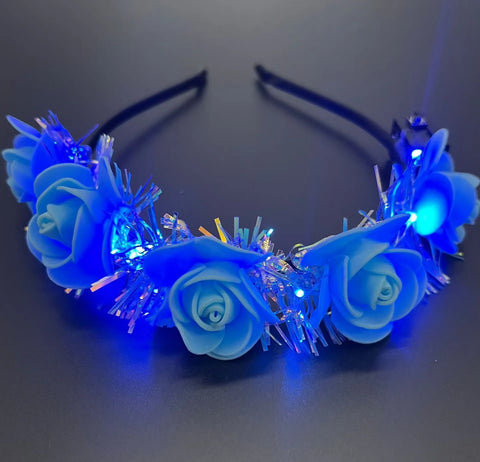 Luminous Rose Flower Headband LED Light up Wreath for Women Girl Bridal Wedding Party Hairband Christmas Valentine's Day Gifts