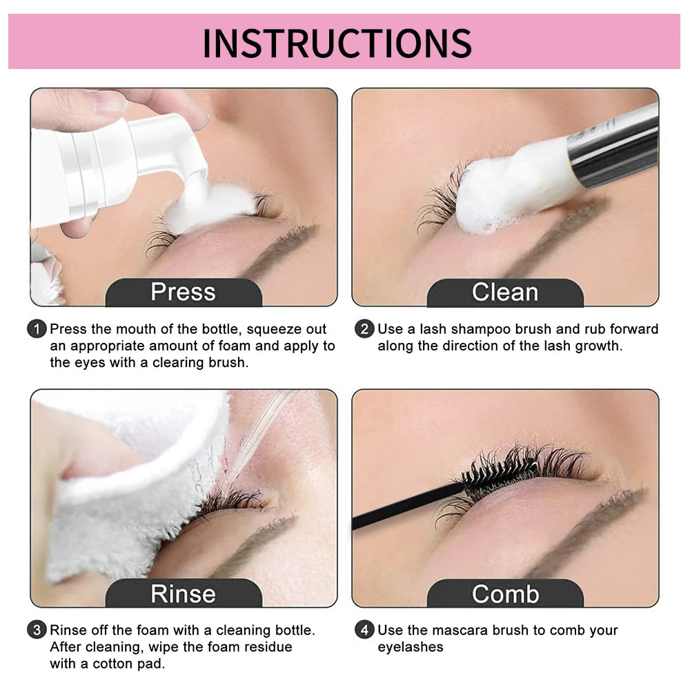 Eyelash Cleanser Gentle and non-irritating formula Deep Clean Cleanser For Makeup Tools Mascara Remover Salon Home Use Rich foam