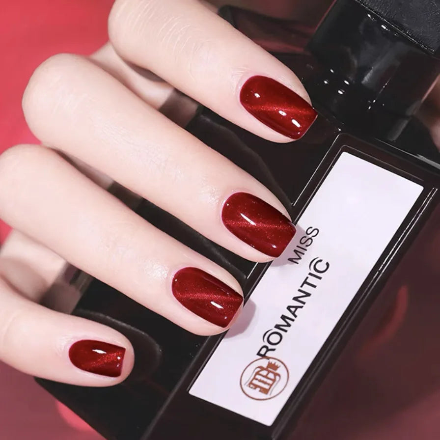 Red Cat Eye Fake Nails Coffin Head Shiny Korean False Nail Tips for Girl Lady Gifts Wearable Gradient Color Press on Nails 24pcs