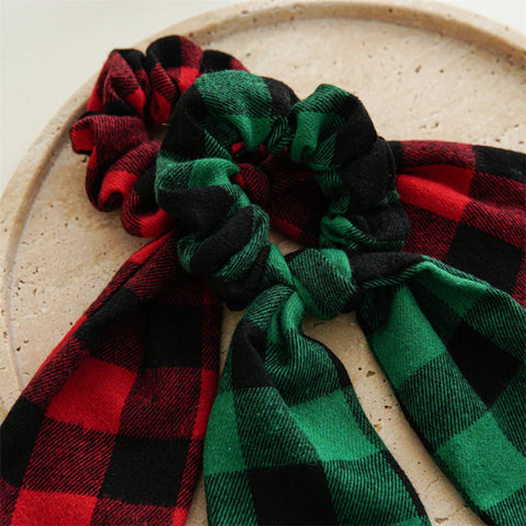 Ponytail Ribbon Hair Tie Santa Claus Elastic Hair Band Christmas Style Plaid Scrunchies Simple Fashion DIY Hair Accessories